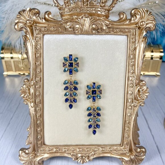 Bridal Chandelier Earrings, Sapphire Blue Long Earring, Statement Bridal Earring - Picture 1 of 7